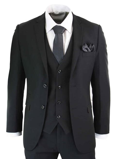Paul Andrew Parker Mens 3 Piece Black Tailored Fit Complete Suit
