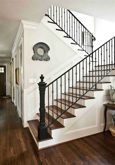 The more modern designs tend to be wood and metal or all metal. French White Living Room...Cedar Hill Ranch staircase. Rod iron fence post used - Home Decor ...