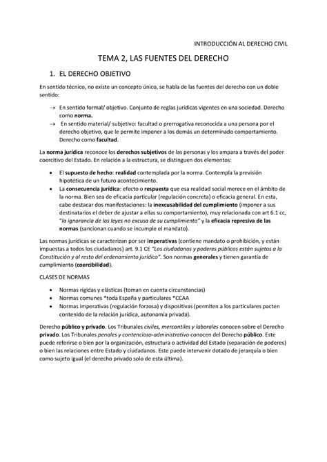 Tema 2 Las Fuentes Del Derecho IntroducciÓn Al Derecho Civil Tema 2