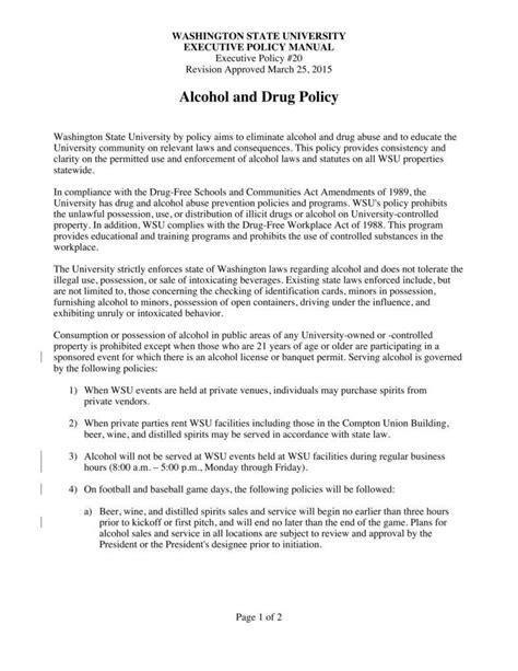 Printable Drug And Alcohol Policy Template Printable Free Templates