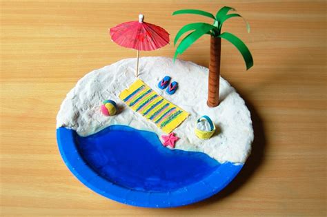 Create A Miniature Beach Scene On A Paper Plate With Clay Sand And A