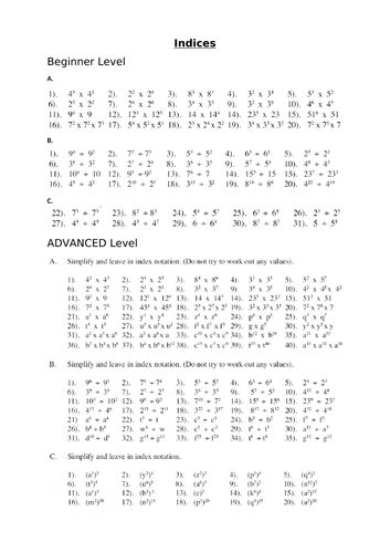 Multiplying And Dividing Indices Worksheet Tes Jason Richmonds 8th