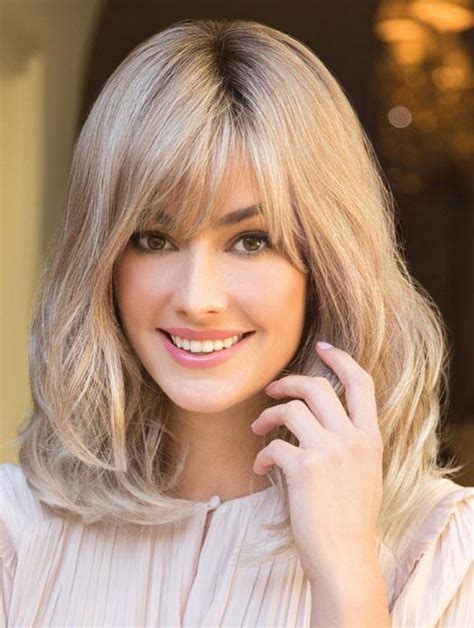 Gorgeous With Bangs Blonde Shoulder Length 14 Medium Wigs