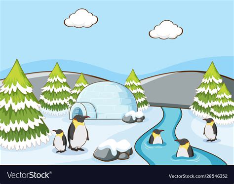 Scene With Penguins In Winter Royalty Free Vector Image