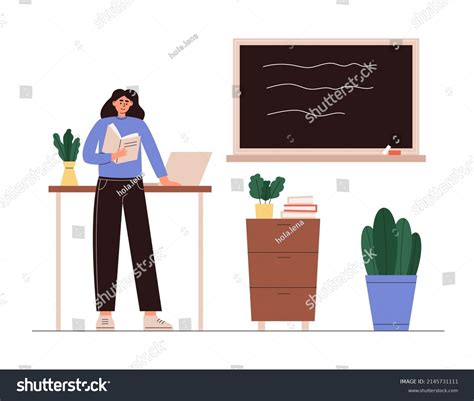 Teacher Classroom Near Chalkboard Conduct Lesson Stock Vector Royalty