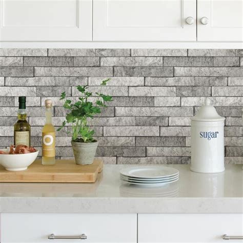 Brewster Grey Stone Peel And Stick Backsplash In The Wall Decals Department At