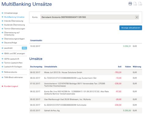 Konten Umsatzanzeige Deutsche Bank