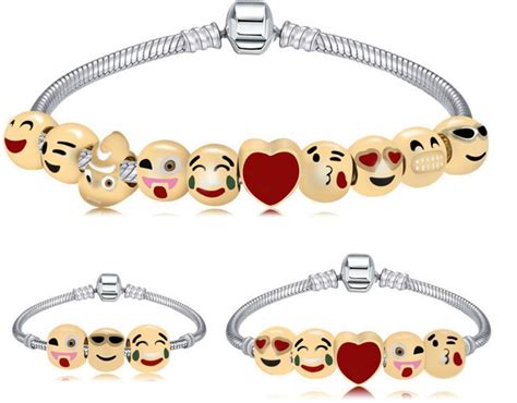7 75 79 Emoji Charm Bracelet 18k Yellow Gold Plated Beads 105