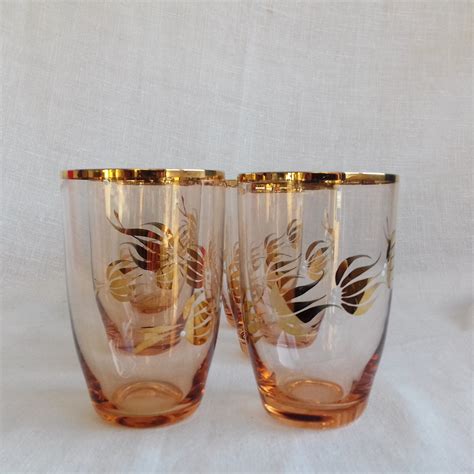 Set Of 6 Beautiful 1950’s Gilded Drinking Glasses Vintage Finds Vintage Items Peach Colors