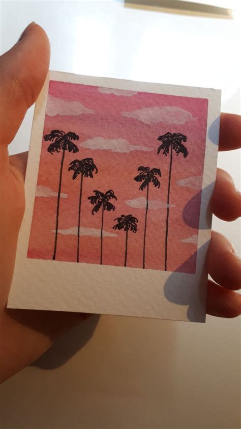 Aesthetic Polaroid Watercolor Palm Tree Mini Canvas Art Diy Canvas