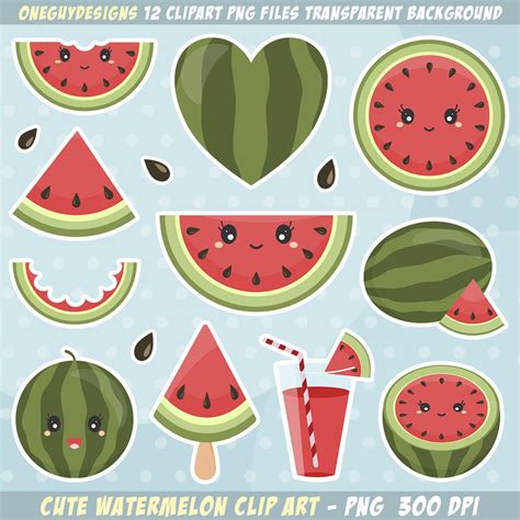 Cute Watermelon Clipart. Watermelon Clip Art. Instant Download PNG File
