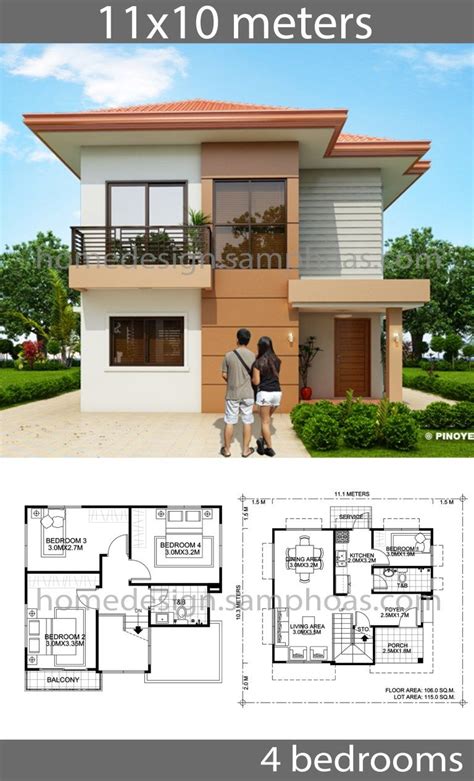 House Design Idea 125x95 With 4 Bedrooms B4b