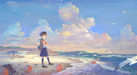 1280x700 Anime Girl At The Seaside 1280x700 Resolution Wallpaper Hd