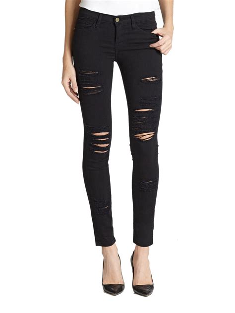 Frame Denim Le Color Distressed Skinny Jeans In Black Lyst