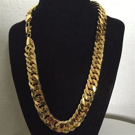 24k Gold Filled N28 Cuban Double Curb Chain Solid Heavy Mens T