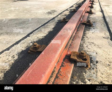 Gantry Crane Rail Fastened To Concrete Foundation With Anchor Bolts