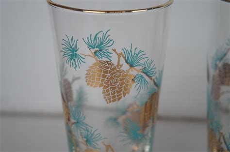 20 Mcm Libbey Glass David Douglas Aqua Gold Pine Cone Coffee Tea Bar Drink Set For Sale At