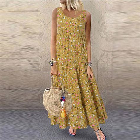 Buy Women Plus Size Casual Loose Sleeveless Floral Daily Linen Print