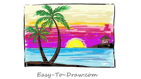 Palm Trees Sunset Beach Drawing Easy Iwish Iwas