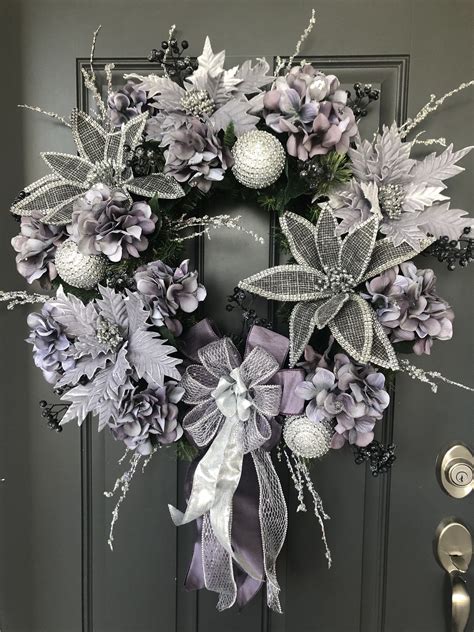 Purple And Silver Christmas Wreathpoinsettia Holiday Etsy Purple