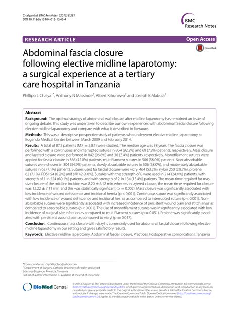 Pdf Abdominal Fascia Closure Following Elective Midline Laparotomy A