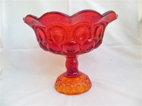 Moon And Stars L E Smith Amberina Compote Red To Yellow Large