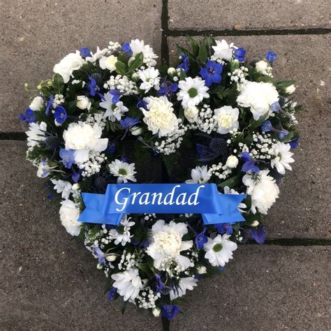 Blue And White Open Heart Wreath Funeral Flowers Tribute Funeral