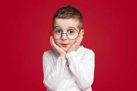 Premium Photo Amazed Schoolboy In Nerdy Glasses Looking At Camera