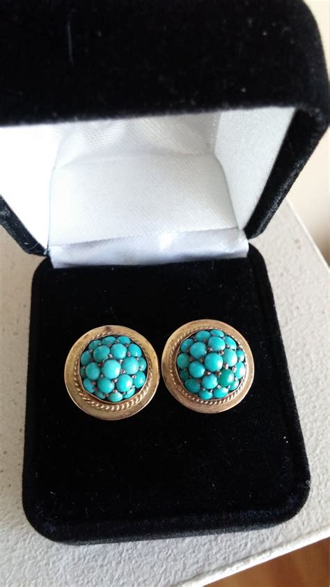 K Gold Persian Turquoise Stud Earrings Antique Etsy
