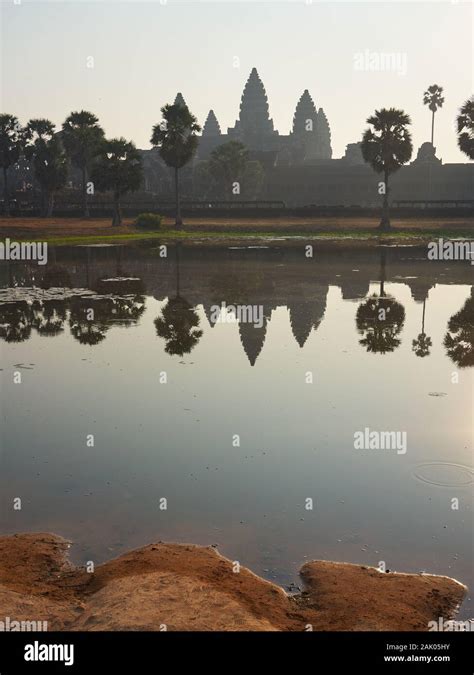 The Reflection Of Angkor Wat In The Reflecting Pond Siem Reap Stock
