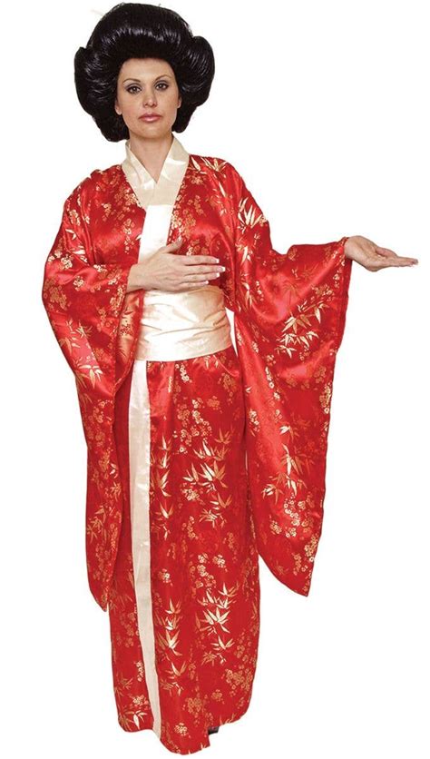 Red And Gold Japanese Satin Kimono Costume Womens Geisha Costume