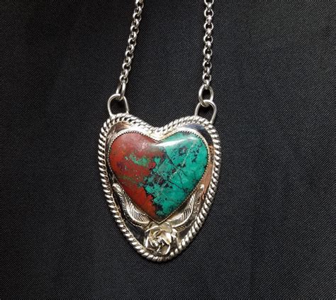 Sonora Sunrise Heart Necklace Chrysocolla Cuprite Pendant Jewelry For