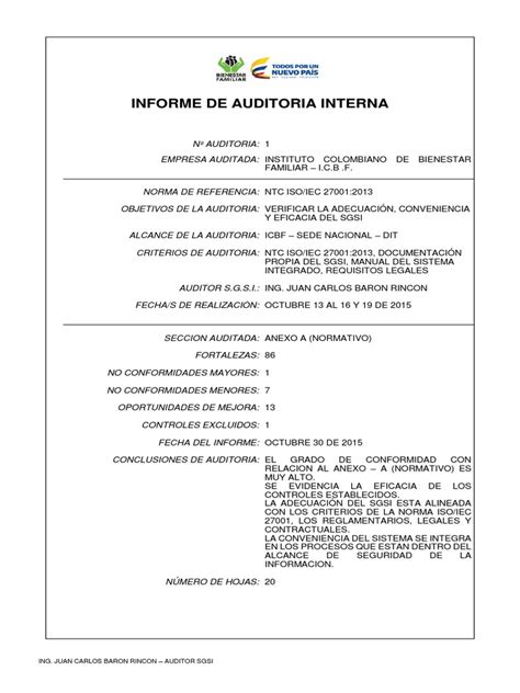 Informe De Auditoria Interna Sgsi Pdf La Seguridad Informática
