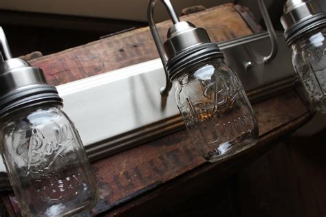 Mason Jar Vanity Light Brushed Nickel Rustic Decor Etsy