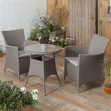 Rattan Style Bistro Set Garden Patio Table With 2 Chairs Grey Amazon