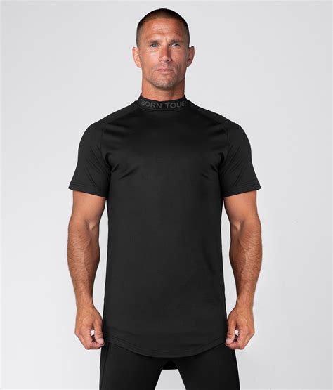 born tough mock neck short sleeve compression black gym workout shirt for men