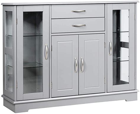 Giantex Sideboard Buffet Server Cabinet W 2 Drawers 3 Cabinets And Glass Doors For Kitchen