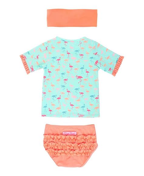 Rufflebutts Baby Girls Ruffled Rash Guard Bikini Swimsuit Swim Hat Set