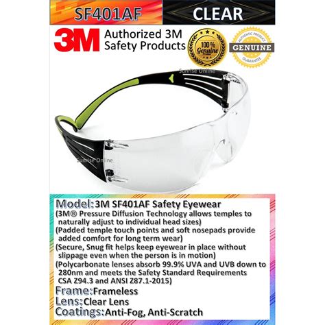 [original] 3m securefit protective eyewear sf401af clear [durable anti fog and anti scratch