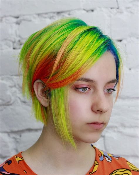 Rainbow Hair Color Long Hair Color Hair Creations Shaved Sides Coloured Hair Colorful Hair