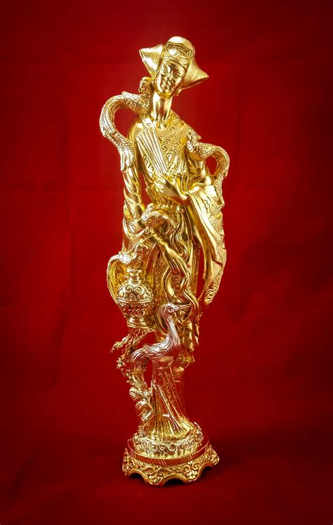 Oriental Statue Faux Ivory Was Restored And Gilded In 23k Red Gold