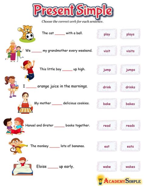 English Simple Present Tense Worksheet Adding S To Verbs Academy