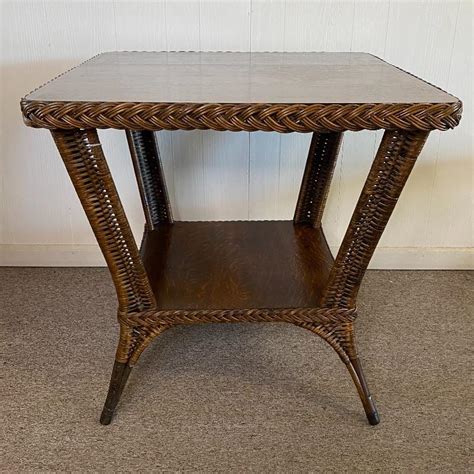 Heywood Wakefield Oak And Wicker Table Excellent Condition