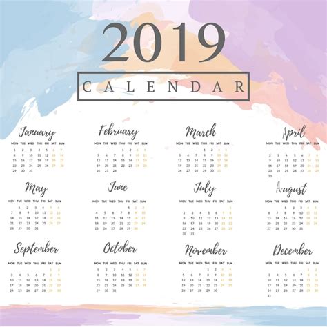 Premium Vector 2019 Calendar With Watercolor Background