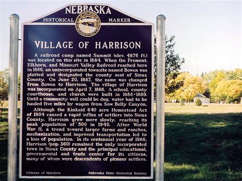 Nebraska Historical Marker Village Of Harrison E Nebraska History