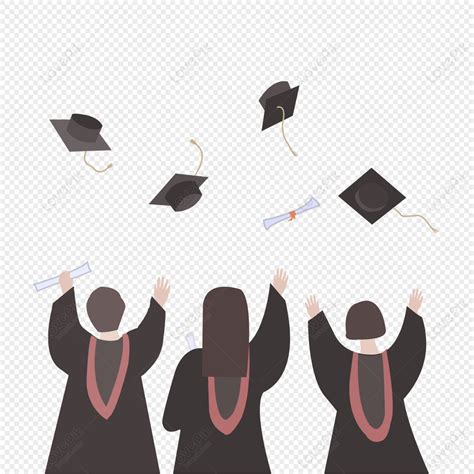 Students Wearing Graduation Gowns Are Happy To Throw Hats Togeth