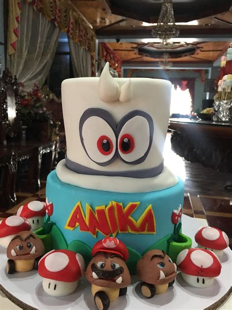 The theme revolves around players are looking for stars on a giant birthday cake. Mario odyssey cake for my daughter's 8th birthday : Baking