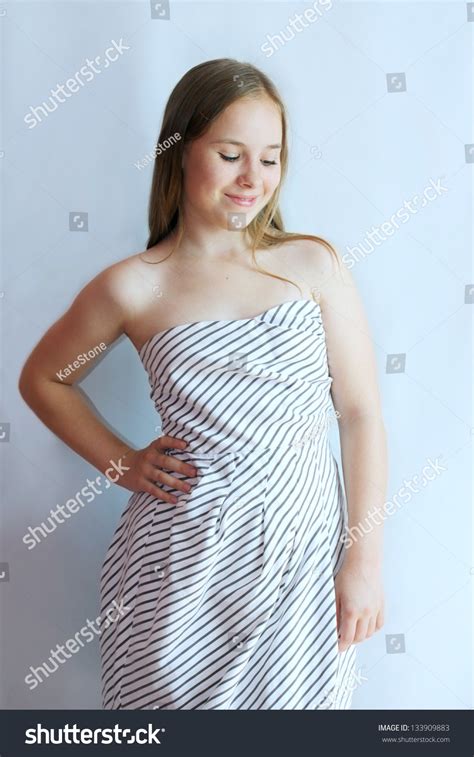 Beautiful Blondhaired 13years Old Girl Portrait Stock Photo 133909883