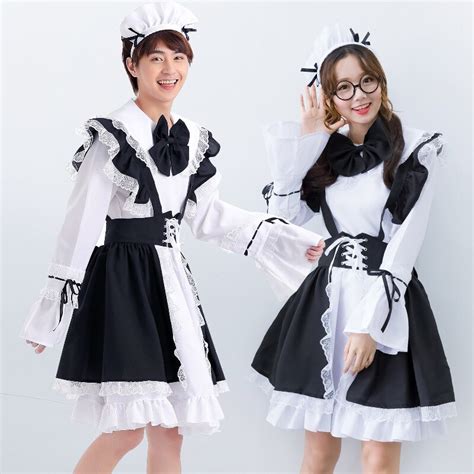 couple lolita cosplay costumes black white anime housemaid chambermaid