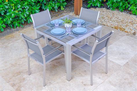 belvadare 5 piece brushed aluminum outdoor dining table set furniture dining table 4 dining